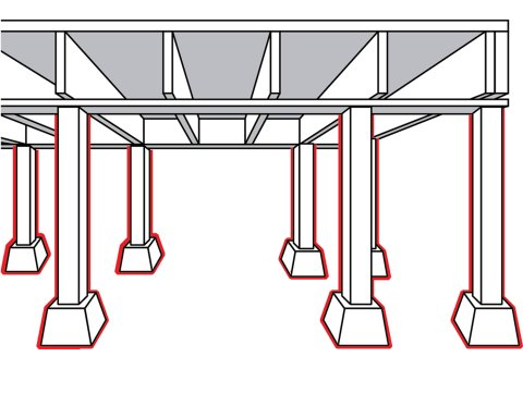 Wood posts building supports under foundation