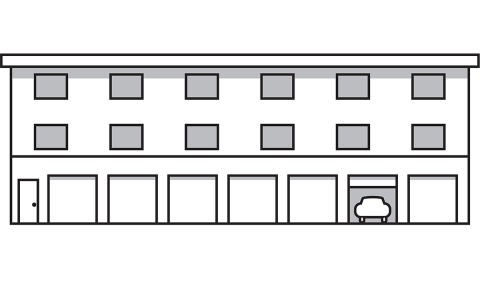 drawing of multi unit housing with garages underneath