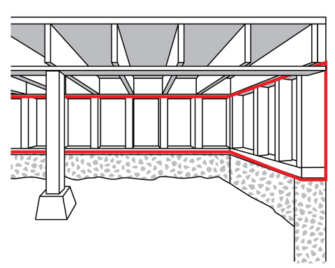 diagram of wood studs in crawl space